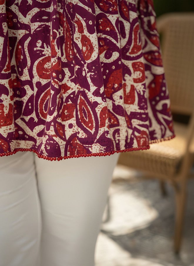 Indietoga Women Plus Size Paisley Print Mandarin Collar Cotton Fit & Flare Top - Image 5